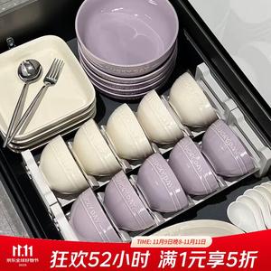 Ceramics Набор керамической посуды Cream Tableware, 2025, подглазурные цветные миски и тарелки, подарок на новоселье, для 8 человек, фиолетово-белый микс, 36 предметов