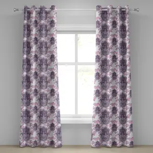 Штора на люверсах ABAKUHAUS с рисунком листьев и кругов в стиле омбре с восточным религиозным мотивом, декоративная двухпанельная штора, 280 см x 260 см, ярко-розовый и лавандовый цвета Abakuhaus