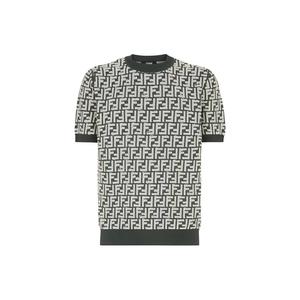 Футболка FENDI с бахромой и принтом, зеленая