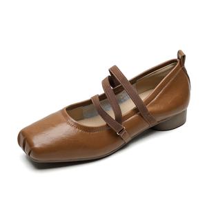 QITUMAUL Мэри Джейн туфли женские коричневые [высота каблука 2 см], цвет Brown [heel height 2cm]