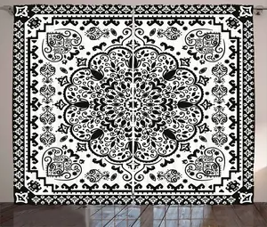 Штора ABAKUHAUS в этническом деревенском стиле, монохромные цветы мандалы, универсальные ленточные шторы для гостиной с петлями и крючками, 280 x 225 см, антрацитово-серый, яичная скорлупа Abakuhaus