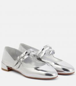 Sweet Jane блестящие кожаные балетки Mary Jane Christian Louboutin, Silver/ Lin Silver