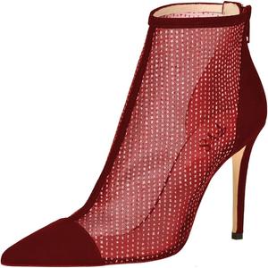 Женские сексуальные сетчатые ботильоны FYS с заостренным носком, высоким каблуком-стилето, прозрачные с задней молнией, для вечеринок, размер 4-15 US, Dark Red