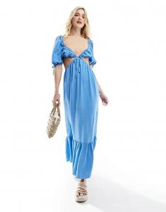 Пляжное платье макси Frolic Bryde с рукавами-фонариками и сборками на спине в цвете Vista Blue