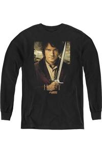 Футболка с длинным рукавом для подростков "Хоббит Бэггинс" с постером Gildan, черный