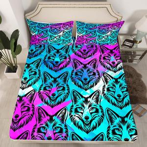 Erosebridal Водянистый волк комплект постельного белья с абстрактными лесными животными и психоделическим принтом, Blue Purple