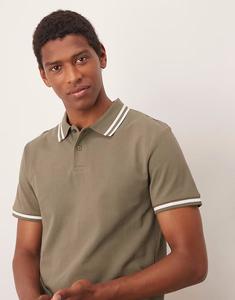 Поло Essentials с белой отделкой из пике цвета хаки Asos Design