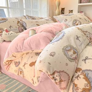 Antarctic Комплект постельного белья 1,5 м, 4 предмета: пододеяльник 200x230 см, простыня, 2 наволочки, цвет Xiaopenmiao, высокоплотный молочный вельвет, нежный и теплый