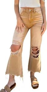 Женские джинсы с высокой талией, рваные расклешенные, Casual, Plus Size, Wide Leg