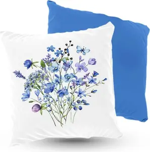 Подушка ПРЕМИУМ с полевыми цветами, синие цветы, 40 х 40 см, декоративная с наполнителем, для гостиной, спальни или в подарок 5made