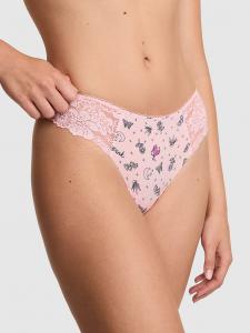 Трусики-Стринги No-Show Pink, lace-trim pink tulip tattoo print