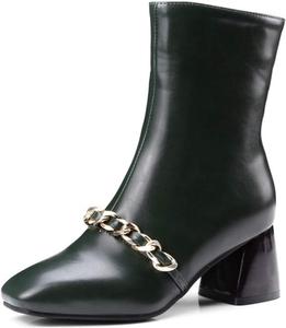 Женские ботильоны MIOKE с квадратным носком, с молнией, модные металлические, на массивном каблуке, короткие, типа 'райдинг', Dark Green-Velvet Lined