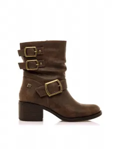 Женские ботильоны на каблуке с широкими пряжками Mustang, коричневый