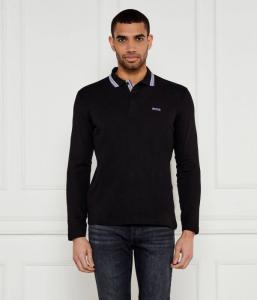 Поло мужское Boss Green с длинным рукавом и окантовкой ворота, черный