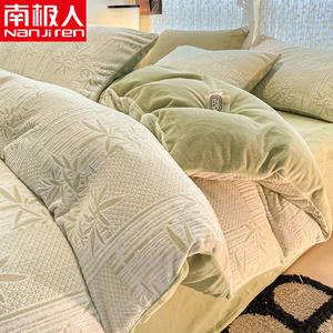 Antarctic Комплект постельного белья, 4 предмета, 180 см, простыня, цвет Zhu Lin Jian - Green Sculpture Milk Velvet, велюр, мягкая и теплая ткань