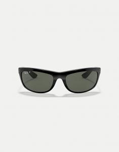 Солнцезащитные очки Ray-Ban Balorama с прямоугольной поляризацией и зелеными линзами в черном цвете