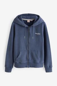 Толстовка с капюшоном из 100% хлопка с логотипом и молнией Superdry, синий