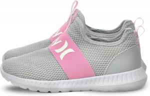 Детские кроссовки Hurley Kids Camby, легкие без шнурков, для ходьбы, баскетбола, тенниса и бега, дышащие спортивные кроссовки для мальчиков и девочек, с мягкой стелькой и нескользящей резиновой подошвой, розовый/серый