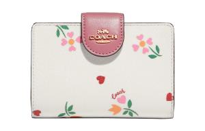 COACH Кожаный кошелек с угловой молнией женский бело розовый разноцветный