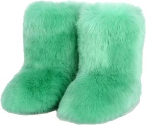 Женские ботинки из искусственного меха, пушистые короткие зимние ботинки с теплой меховой подкладкой для холодной погоды, удобные пушистые ботинки Generic, Green