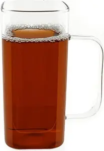 Набор из 8 квадратных стаканов с ручками, 400 мл, из боросиликатного стекла, термостойкий. Almina