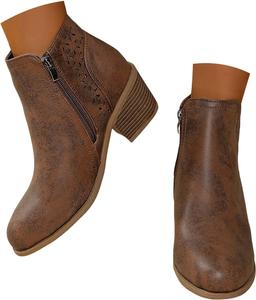 Женские ботильоны с низким массивным каблуком, модный острый носок, винтажные короткие западные ботинки, с вырезом V и молнией, повседневные зимние и осенние ботинки для женщин, удобные, амортизирующие, для прогулок и нарядной одежды JYSwoshoe, C-Brown