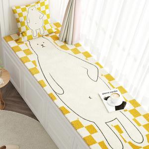 Budis Ковер 50х150 см из искусственной шерсти, толстый, с коротким ворсом, в клетку бело-желтого цвета, для балкона, спальни или прикроватной зоны, противоскользящий, в стиле татами