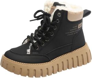 Женские теплые ботильоны с меховой подкладкой - удобные для повседневной носки, противоскользящие и прочные Fusecottc, Black