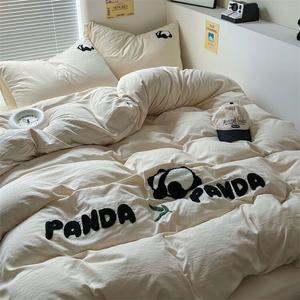 AVIVI Комплект постельного белья, 4 предмета, простыня, пододеяльник 200x230 см, цвет панда-рис