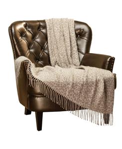 Высококачественный, очень мягкий акриловый плед с леопардовым принтом и кисточками Chanasya, Leopard beige