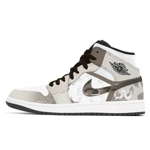 Air 1 устойчивые к истиранию кроссовки Mid Top Vintage Unisex Light Gray Jordan, светло-серый