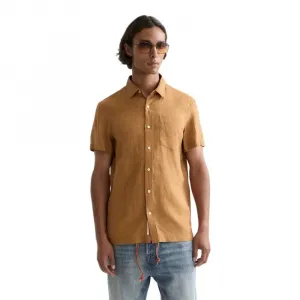 Рубашка с коротким рукавом из льна Scotch & Soda Seasonal Core Linen Regular Fit, коричневый