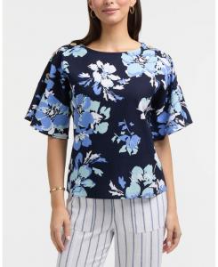 Женская блузка с рукавами летучая мышь Ellen Tracy, Navy bouquet