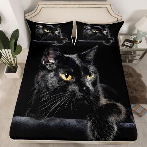 Erosebridal Комплект постельного белья 3D Cat с рисунком черного кота для детей, Multi 5
