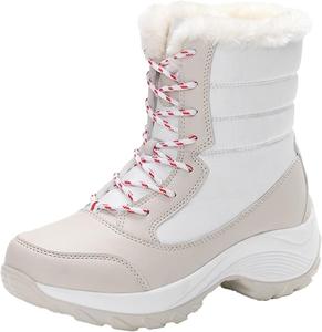 Женские зимние теплые легкие сапоги до середины икры, уличные шнурованные, противоскользящие, водонепроницаемые, повседневные короткие ботильоны с поддержкой щиколотки. Модные женские зимние сапоги Generic, Beige