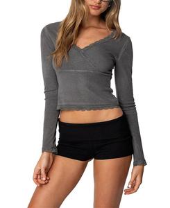 Дарин Топ с длинным рукавом и рубчиками Edikted, серый