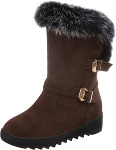 Женские зимние сапоги ZBYY с мехом, средний объем голенища, пряжка, платформа, удобные, теплые, до середины голени, модные ботильоны, Brown