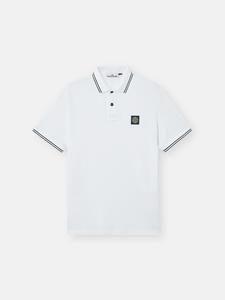 Облегающая рубашка-поло с короткими рукавами и полосатыми деталями Stone Island 2200007 95% ORGANIC COTTON / 5% ELASTANE PIQUÉ, белый