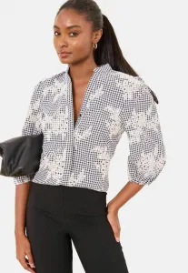 Блузка в клетку прямого кроя с рукавами 3/4 и застежкой на пуговицы Lipsy, Monochrome Floral Embroidered