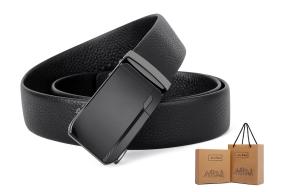 Ace Paul Ремень из натуральной кожи для мужчин черный шириной 3.5 см, Black Mid-Length+120cm