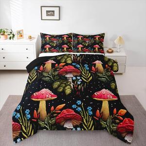 Erosebridal Комплект постельного белья Hot Pink Mushroom с ботаническим принтом в стиле бохо, Hot Pink Blue Green