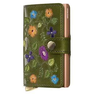 Кошелек Secrid Miniwallet Stitch Floral leather, зеленый