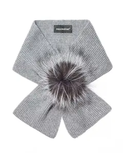 Серый шарф из шерсти и кашемира с помпоном из лисы Maximilian, светло-серый