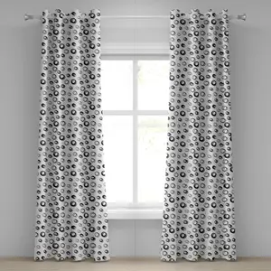 Штора на люверсах ABAKUHAUS с геометрическим рисунком в виде кругов, с абстрактным рисунком из разных круглых элементов и отблесками в изящном дизайне, декоративная, двухпанельная, 280 x 260 см, цвет: белый/черный Abakuhaus