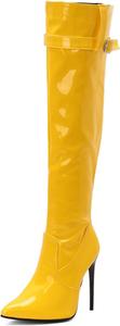 Женские сексуальные сапоги Aflngle с заостренным носком до колена, модные с высокими каблуками-стилет, боковой молнией, высокие удобные сапоги на широкую икру, длинные ботильоны, Yellow