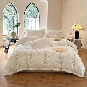 YUSIWOAL Комплект постельного белья европейский с вышивкой из утепленного бархатного флиса White
