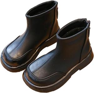 Детские ботинки выше щиколотки для девочек, модные однотонные, с задней молнией, панельные Челси, милый округлый носок, мягкие и удобные ботинки для верховой езды Generic, Black