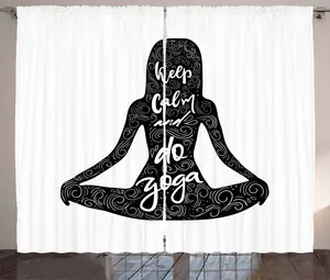 Штора ABAKUHAUS Keep calm, remain calm в деревенском стиле, Do Yoga, слова для девочки, универсальные шторы из тесьмы для гостиной с петлями и крючками, 280 x 175 см, цвет белый черный Abakuhaus