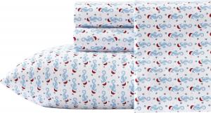Nautica Фланелевые простыни, комплект (Full, 132x198 см): простыня на резинке и наволочка, цвет "Праздничный морской конек", невероятно мягкие, хлопок