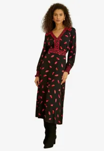 Платье-Миди прямого кроя с v-образным вырезом и присборенными манжетами Love & Roses, Red Lip Print